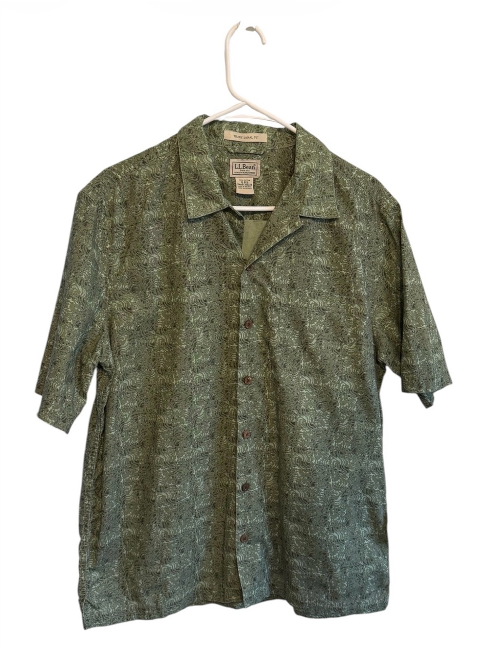 L.L. Bean Olive Green Short-Sleeve Button-Down Shirt